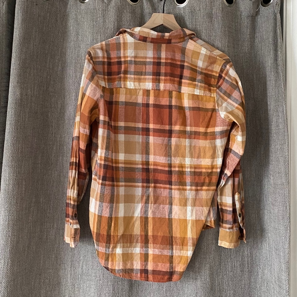 Universal Thread Orange Plaid Button Up Long Slee… - image 5